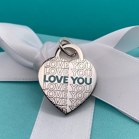 Authentic Tiffany & Co Love You Blue Enamel Large Heart Silver Charm retired NEW - Picture 1 of 5
